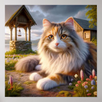 Serene Calico Cat in a Tranquil Countryside