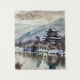 Serene Castle On Lake Tapestry