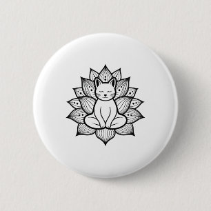 Serene Cat Lotus Flower Yoga Meditation Enthusiast 6 Cm Round Badge