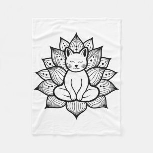 Serene Cat Lotus Flower Yoga Meditation Enthusiast Fleece Blanket