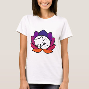 Serene Cat Lotus Illustration T-Shirt