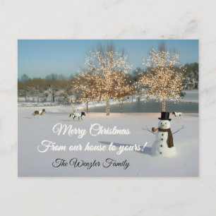 Serene Christmas Scene cheerful snowman Postcard