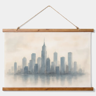 Serene Cityscape Reflection Print, Modern Skyline Hanging Tapestry