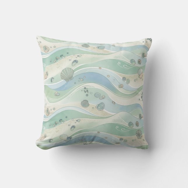 Serene Coastal Blend Seamless Pattern Cushion (Front)