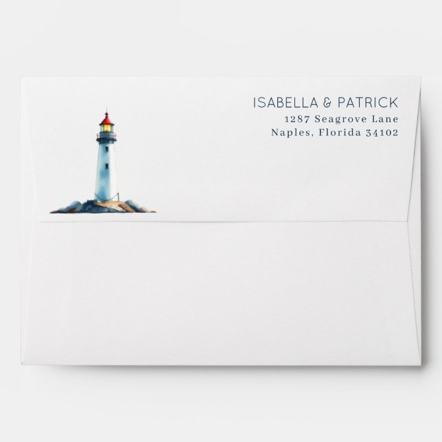 Serene Coastal Lighthouse Illustration Envelope (Back (Top Flap))