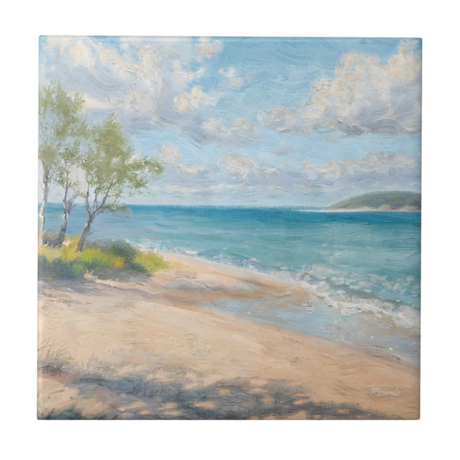 Serene Coastal Morning Impressionist Beach Art Ceramic Tile (Front)