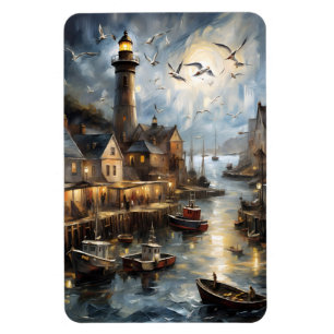 Serene Coastal Village at Dusk Nautical Harbour Ar Magnet
