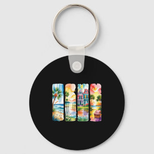 Serene coastal watercolor art beach scenes key ring