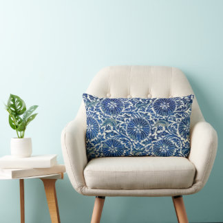 Serene Comfort: Blue Floral Lumbar Pillow