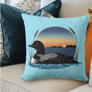 Serene Common Loon Sunset Blue Wildlife Lake Cushion