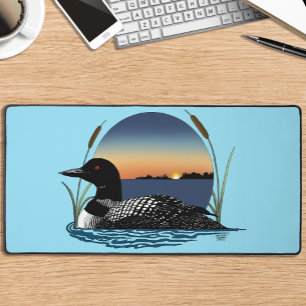 Serene Common Loon Sunset Blue Wildlife Lake Desk Mat