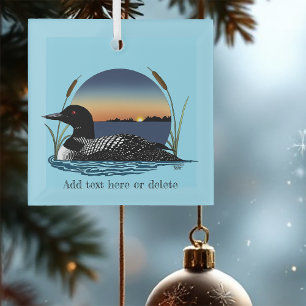 Serene Common Loon Sunset Blue Wildlife Lake Glass Tree Decoration