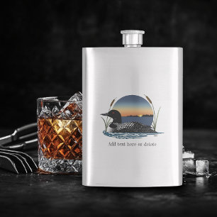 Serene Common Loon Sunset Blue Wildlife Lake Hip Flask