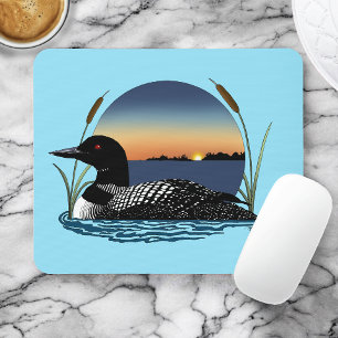Serene Common Loon Sunset Blue Wildlife Lake Mouse Pad