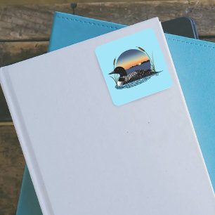 Serene Common Loon Sunset Blue Wildlife Lake Square Sticker