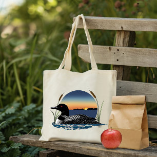 Serene Common Loon Sunset Blue Wildlife Lake Tote Bag