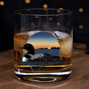 Serene Common Loon Sunset Blue Wildlife Lake Whiskey Glass