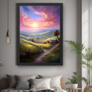 Serene Countryside Sunrise Peaceful Landscape Art Poster