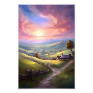 Serene Countryside Sunrise Peaceful Landscape Photo Print