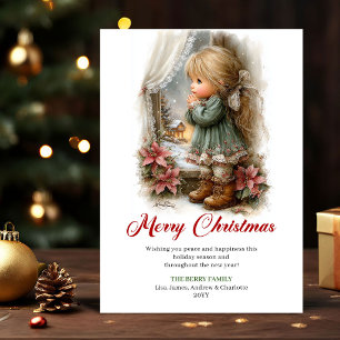 Serene Cute Little Girl Winter Scene Greeting Card