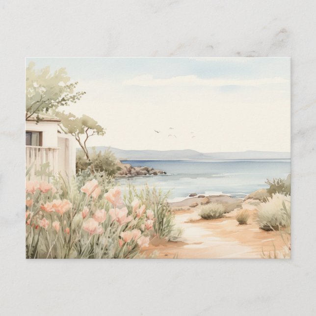 Serene Cyprus: Digital Watercolor Art Prints Postcard (Front)