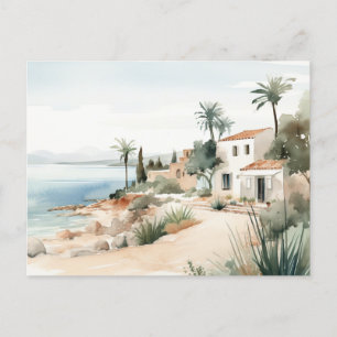 Serene Cyprus: Digital Watercolor Art Prints Postcard