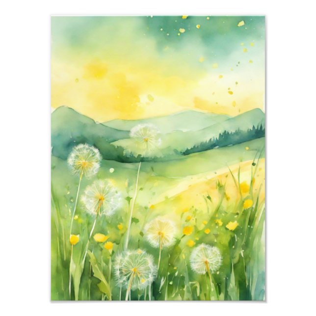 Serene Dandelion Field Watercolor Photo Print (Front)