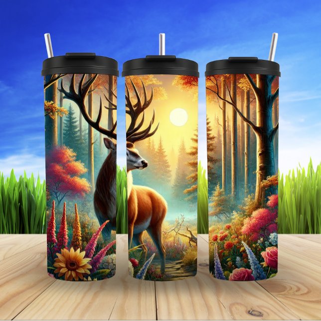 Serene Deer in Spring Sunrise Thermal Tumbler (Creator Uploaded)