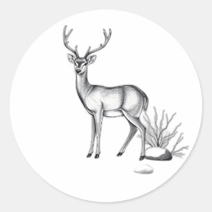 Serene Deer with Stones and Shrubs Classic Round Sticker