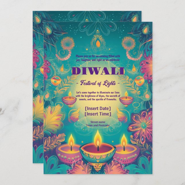 Serene Diwali Grace Invitation (Front/Back)