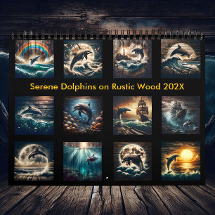 Serene Dolphins on Rustic Wood 2025 Calendar
