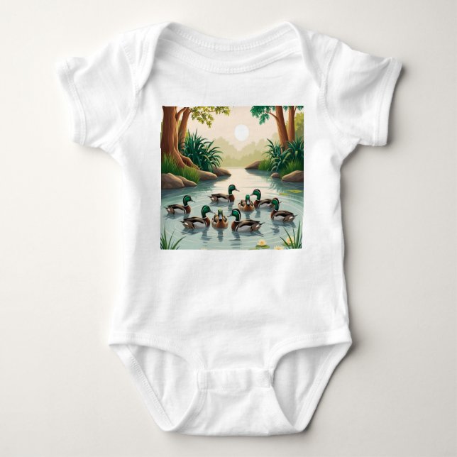 Serene Duck Pond Scene – Nature's Tranquillity Baby Bodysuit (Front)