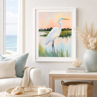 Serene Egret Wetland Art Print