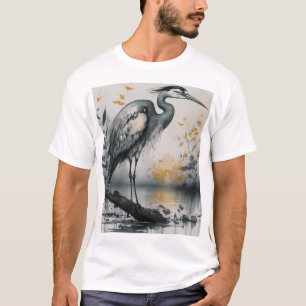 Serene Elegance A Heron’s Solitude T-Shirt