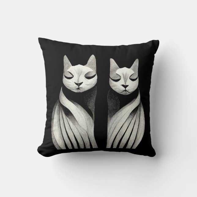 serene elegant cat sisters feline siblings cushion (Front)