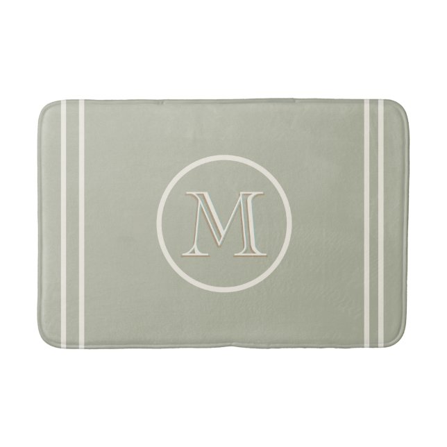 Serene Elegant Contemporary Green  Unique Monogram Bath Mat (Front)