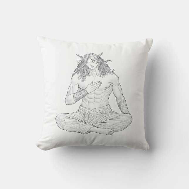 Serene Elf Warrior | Fantasy Anime Character Art Cushion (Front)