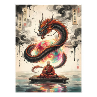 Serene Encounter: Monk and the Celestial Dragon Photo Print