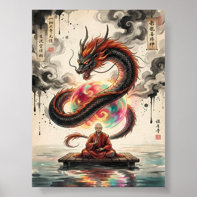 Serene Encounter: Monk and the Celestial Dragon Poster (Front)