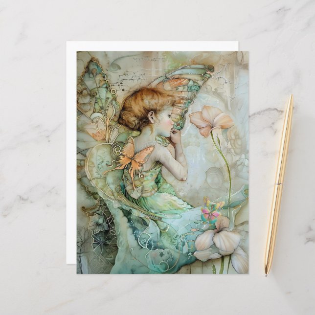 Serene Fairy A4 Advice Birthday card (Front/Back In Situ)