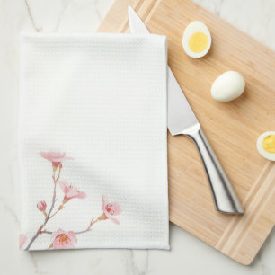 Serene Falling Cherry Blossom Soft Pink Minimalist Tea Towel