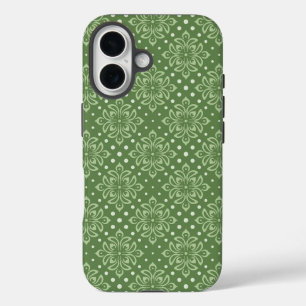 Serene Floral Pattern on Green Background iPhone 16 Case