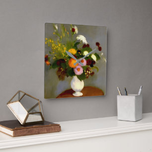 Serene Floral Still Life Print Square Wall Clock