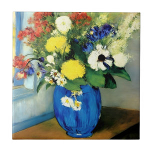 Serene Flower Vase Artwork Ceramic Tile