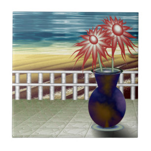 Serene flowers on a beach ceramic tile