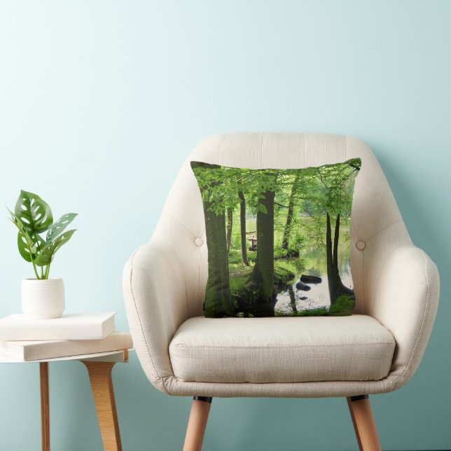 Serene Forest Creek Throw Pillow (Chair)