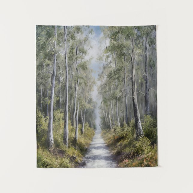 Serene Forest Path – Tranquil Nature Landscape Art Tapestry (Front)