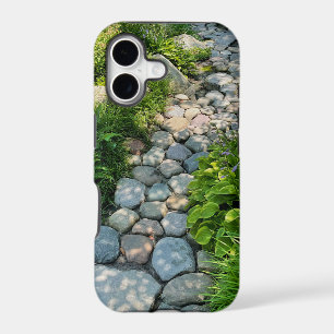 Serene forest photo sunlight stone pathway
