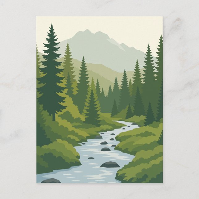 Serene Forest River and Distant Mountain Vector Ar Postcard (Front)