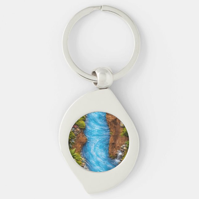 Serene Forest Stream Tranquil Nature Water Art Key Ring (Front)